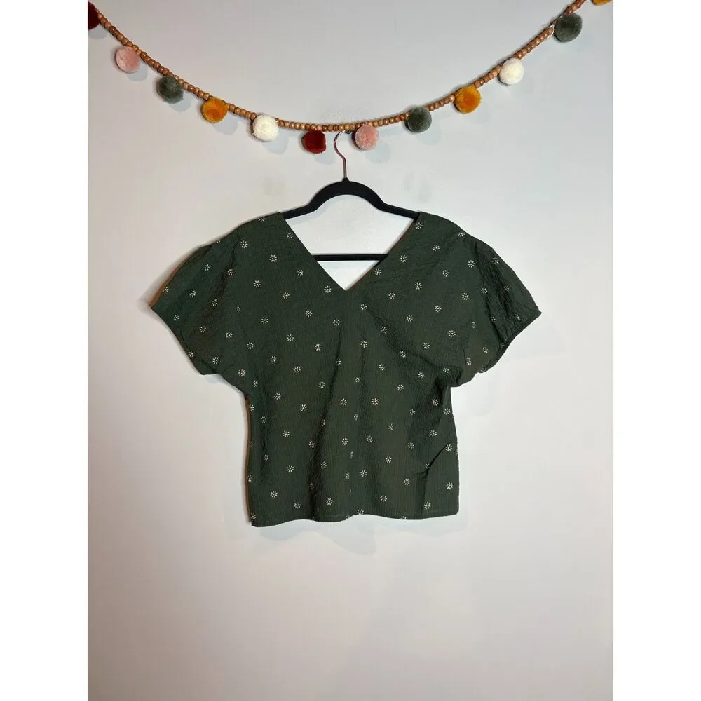 Madewell Voile Puff-Sleeve Top in Floral Dark Green